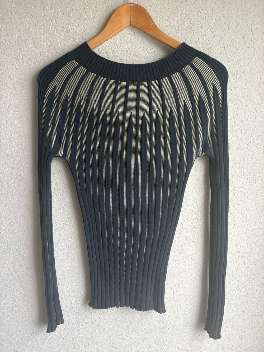Giorgio Armani 100% Cashmere Rib Knit Sweater Navy Beige Made in Italy Size 44